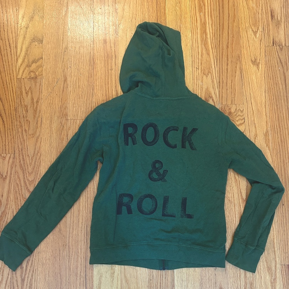 ZADIG AND VOLTAIRE army green hoodie with “ROCK & ROLL” printed on back. Size XS